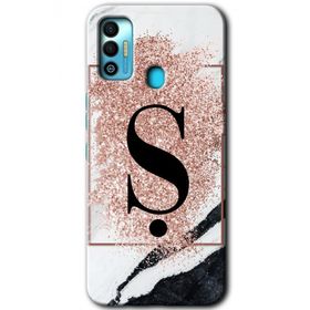Tecno Spark 7T Pembe Mermer Desenli S Harfi Baskılı Uyumlu Silikon Kılıf