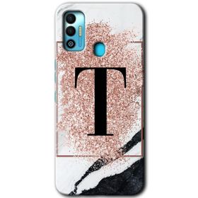 Tecno Spark 7T Pembe Mermer Desenli T Harfi Baskılı Uyumlu Silikon Kılıf