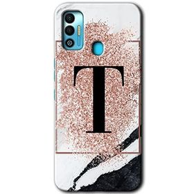 Tecno Spark 7T Pembe Mermer Desenli T Harfi Baskılı Uyumlu Silikon Kılıf