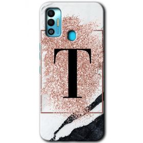Tecno Spark 7T Pembe Mermer Desenli T Harfi Baskılı Uyumlu Silikon Kılıf