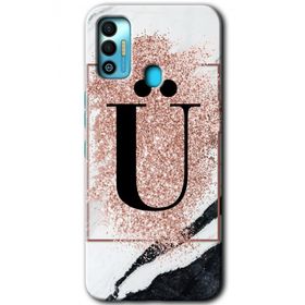Tecno Spark 7T Pembe Mermer Desenli Ü Harfi Baskılı Uyumlu Silikon Kılıf