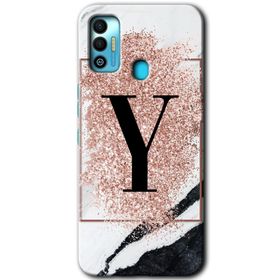 Tecno Spark 7T Pembe Mermer Desenli Y Harfi Baskılı Uyumlu Silikon Kılıf