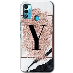 Tecno Spark 7T Pembe Mermer Desenli Y Harfi Baskılı Uyumlu Silikon Kılıf