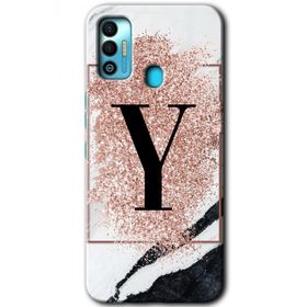 Tecno Spark 7T Pembe Mermer Desenli Y Harfi Baskılı Uyumlu Silikon Kılıf