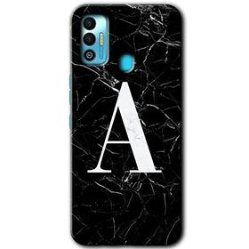 Tecno Spark 7T Siyah Mermer Desenli A Harfi Baskılı Uyumlu Silikon Kılıf