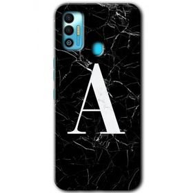 Tecno Spark 7T Siyah Mermer Desenli A Harfi Baskılı Uyumlu Silikon Kılıf