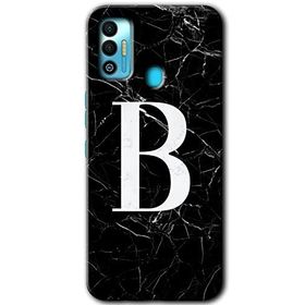 Tecno Spark 7T Siyah Mermer Desenli B Harfi Baskılı Uyumlu Silikon Kılıf
