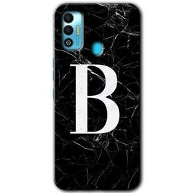 Tecno Spark 7T Siyah Mermer Desenli B Harfi Baskılı Uyumlu Silikon Kılıf