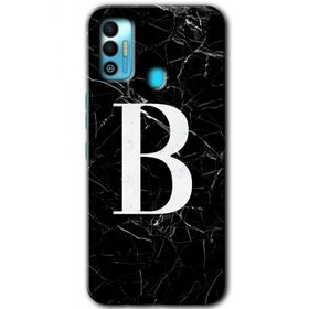 Tecno Spark 7T Siyah Mermer Desenli B Harfi Baskılı Uyumlu Silikon Kılıf