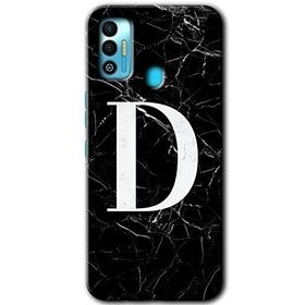Tecno Spark 7T Siyah Mermer Desenli D Harfi Baskılı Uyumlu Silikon Kılıf