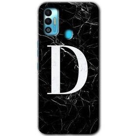 Tecno Spark 7T Siyah Mermer Desenli D Harfi Baskılı Uyumlu Silikon Kılıf