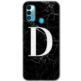 Tecno Spark 7T Siyah Mermer Desenli D Harfi Baskılı Uyumlu Silikon Kılıf