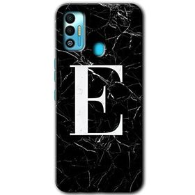 Tecno Spark 7T Siyah Mermer Desenli E Harfi Baskılı Uyumlu Silikon Kılıf