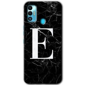 Tecno Spark 7T Siyah Mermer Desenli E Harfi Baskılı Uyumlu Silikon Kılıf