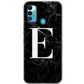 Tecno Spark 7T Siyah Mermer Desenli E Harfi Baskılı Uyumlu Silikon Kılıf