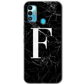 Tecno Spark 7T Siyah Mermer Desenli F Harfi Baskılı Uyumlu Silikon Kılıf