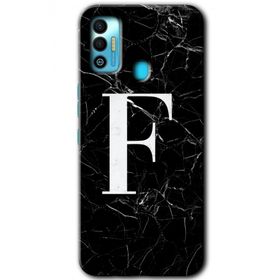 Tecno Spark 7T Siyah Mermer Desenli F Harfi Baskılı Uyumlu Silikon Kılıf