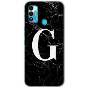 Tecno Spark 7T Siyah Mermer Desenli G Harfi Baskılı Uyumlu Silikon Kılıf