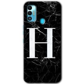 Tecno Spark 7T Siyah Mermer Desenli H Harfi Baskılı Uyumlu Silikon Kılıf