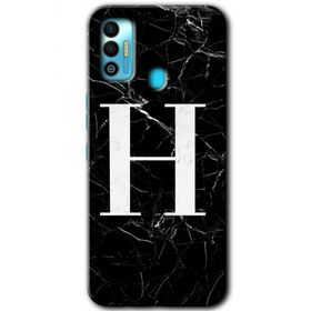 Tecno Spark 7T Siyah Mermer Desenli H Harfi Baskılı Uyumlu Silikon Kılıf