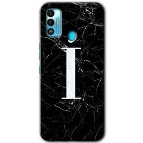 Tecno Spark 7T Siyah Mermer Desenli I Harfi Baskılı Uyumlu Silikon Kılıf
