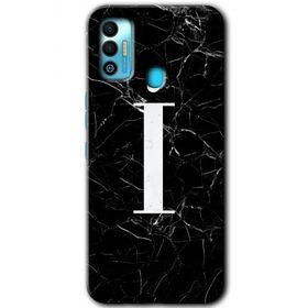Tecno Spark 7T Siyah Mermer Desenli I Harfi Baskılı Uyumlu Silikon Kılıf