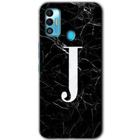 Tecno Spark 7T Siyah Mermer Desenli J Harfi Baskılı Uyumlu Silikon Kılıf