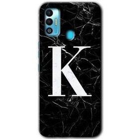 Tecno Spark 7T Siyah Mermer Desenli K Harfi Baskılı Uyumlu Silikon Kılıf