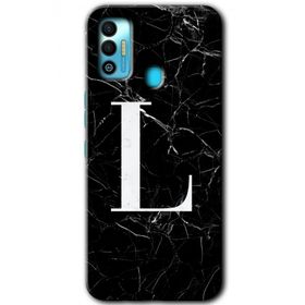 Tecno Spark 7T Siyah Mermer Desenli L Harfi Baskılı Uyumlu Silikon Kılıf