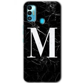 Tecno Spark 7T Siyah Mermer Desenli M Harfi Baskılı Uyumlu Silikon Kılıf