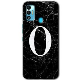 Tecno Spark 7T Siyah Mermer Desenli O Harfi Baskılı Uyumlu Silikon Kılıf