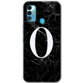 Tecno Spark 7T Siyah Mermer Desenli O Harfi Baskılı Uyumlu Silikon Kılıf