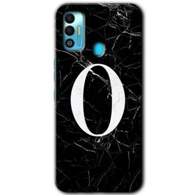 Tecno Spark 7T Siyah Mermer Desenli O Harfi Baskılı Uyumlu Silikon Kılıf