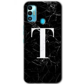 Tecno Spark 7T Siyah Mermer Desenli T Harfi Baskılı Uyumlu Silikon Kılıf