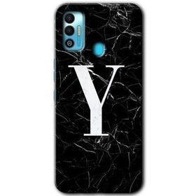 Tecno Spark 7T Siyah Mermer Desenli Y Harfi Baskılı Uyumlu Silikon Kılıf