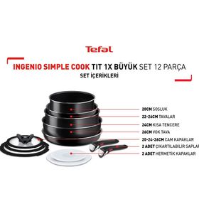 Tefal L15392 Ingenio Titanyum 1X SimpleCook 12 Parça Büyük Tava ve Tencere Seti