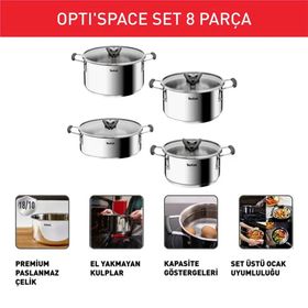 Tefal Optispace 8 Parça Çelik Tencere Seti