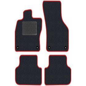 Tegin Audi A8 D3 2003-2010 - Uzun Siyah Halı Kırmızı Kenar Deri Petek Topuk 2250 gr Paspas