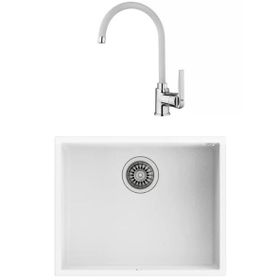 Teka SQUARE 50.40 Arctic White Tezgah Altı Granit Eviye + IN 995 FW Beyaz Kuğu Mutfak Bataryası Seti