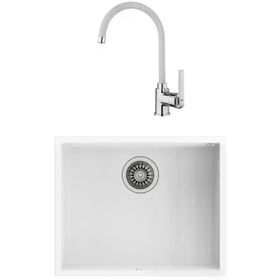 Teka SQUARE 50.40 Arctic White Tezgah Altı Granit Eviye + IN 995 FW Beyaz Kuğu Mutfak Bataryası Seti