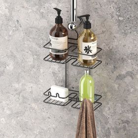 Tekno-Tel BK067 Asılabilir Kancalı Askılı Mat Siyah Banyo Rafı