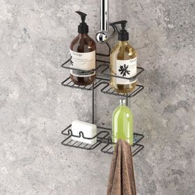 Tekno-Tel BK067 Asılabilir Kancalı Askılı Mat Siyah Banyo Rafı