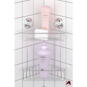 Tekno-Tel DM257 Krom Vakumlu 2 Katlı Banyo Köşe Rafı
