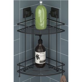 Tekno-Tel EF-253 Yapışkanlı 2 Katlı Siyah Köşelik Banyo Rafı