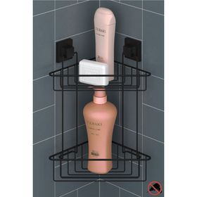 Tekno-Tel EF257 Easyfıx Mat Siyah Yapışkanlı İki Katlı Banyo Köşe Rafı