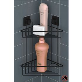 Tekno-Tel EF257 Easyfıx Mat Siyah Yapışkanlı İki Katlı Banyo Köşe Rafı