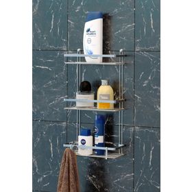 Tekno-Tel ES065H Lamalı Kancalı 3 Katlı Krom Banyo Rafı