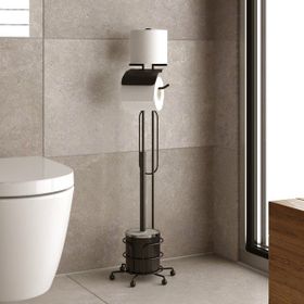 Tekno-Tel MG094 Mat Siyah Tuvalet Fırçası ve Ayaklı Tuvalet Kağıtlık