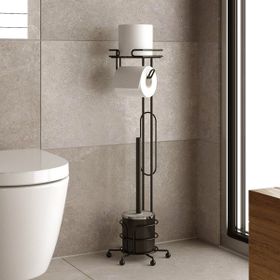 Tekno-Tel MG096 Mat Siyah Ayaklı Tuvalet Fırçası ve Kağıtlığı