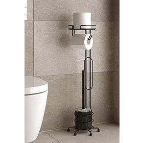 Tekno-Tel MG096 Mat Siyah Ayaklı Tuvalet Fırçası ve Kağıtlığı